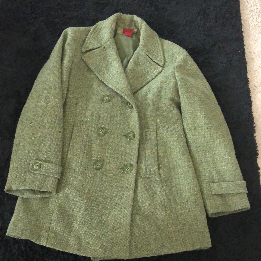 Espirit Green Tweed Double Breasted Short Coat M